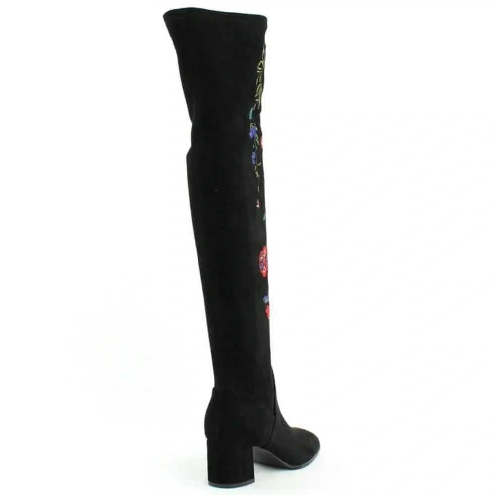 NWOT Impo Judy Embroidered Over-The-Knee Boots stretch block heel colorful